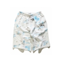 Elastic Drawstring Waist Color Block Holiday Beach Unisex Loose Shorts