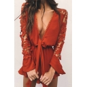 Hot Fashion Sexy Plunge Neck Hollow Out Long Sleeve Beach Plain Rompers