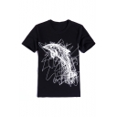 New Stylish Sketch Fish Printed Round Neck Short Sleeve Casual T-Shirt