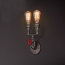 Industrial Water Pipe Wall Sconce in Silver Finish,2 Lights 15.7'' Height