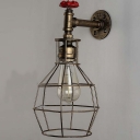 Industrial Loft Metal Cage Frame Wall Sonce with Valve Accent