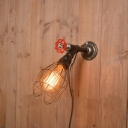 Industrial Water Valve Wall Sconce with Metal Guard in Antique Bronze Finish