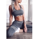 Hot Fashion Simple Letter Printed Racer Back Scoop Neck Cropped Tank with Skinny Sports Pants