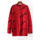 Fashion Letter Pattern Long Sleeve Round Neck Pullover Sweater