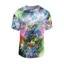Hot Fashion 3D Colorful Galaxy Printed Round Neck Short Sleeve Leisure T-Shirt