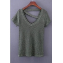New Arrival Fashion Sequins V Neck Short Sleeve Plain Pullover Sweater