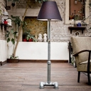 Industrial Pipe Floor Lamp in Silver Finsh with Fabric Shade, 59'' Height