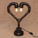 Industrial Heart-Shaped Pipe Table Lamp, 2 Lights 17'' Height