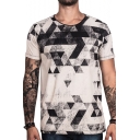 New Collection Geometric Pattern Short Sleeve Round Neck Casual Tee
