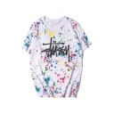 Retro Street Style Letter Oil Painting Round Neck Short Sleeve Pullover Tee