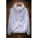 Basic Simple Plain Long Sleeve Hooded Casual Zip Up Sun Coat for Couple