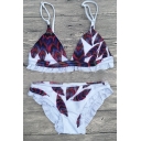 Summer's Leaves Pattern Spaghetti Straps Sexy Bikini Swimwear