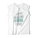 Summer's Simple Letter Printed Round Neck Loose Leisure Sports Tank Tee
