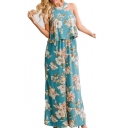 Summer's Chic Floral Printed Sleeveless Loose Tank with Wide Legs Pants