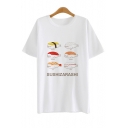 Cartoon Fish Printed Short Sleeve Round Neck Relaxed Pullover T-Shirt