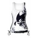 New Fashion 3D Monster Pattern Lace-Up Side Scoop Neck Sports Tank Tee