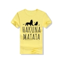 Hot Fashion Round Neck Short Sleeve Letter HAKUNA MATATA Printed Cotton Pullover T-Shirt