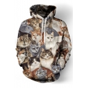 3D Cartoon Cats Pattern Long Sleeve Casual Loose Hoodie with Pockets