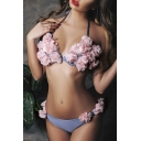 Hot Fashion Chic Floral Embellished Halter Neck Bikini Swimwear