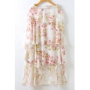 Summer's Chic Floral Printed Ruffle Hem Layered Chiffon Maxi Skirt