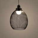 Industrial Single Hanging Lantern with Wire Metal Cage in Black