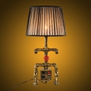 Industrial Robot Table Lamp with Fabric Shade with Socket and USB Port Accent