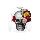 New Fashion Floral Skull Pattern Long Sleeve Round Neck Pullover Sweatshirt