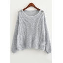 Casual Leisure Simple Plain Basic Round Neck Long Sleeve Hollow Out Sweater
