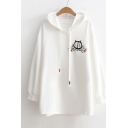 Casual Loose Cartoon Cat Embroidered Long Sleeve Cotton Comfort Hoodie