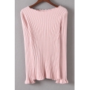 Chic Boat Neck Long Sleeve Plain Pullover Sweater