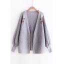 Loose Embroidery Floral Pattern Long Sleeve Open Front Cardigan