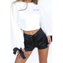 Hot Popular Chic Letter Embroidered Round Neck Long Sleeve Cropped Sweatshirt