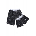 Holiday Beach Galaxy Printed Drawstring Waist Loose Shorts for Couple