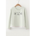 Cute Cartoon Cat Pattern Round Neck Long Sleeve Pullover Sweatshirt