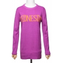 Contrast Letter Pattern Long Sleeve Round Neck Tunic Pullover Sweater