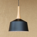 Industrial Pendant Light with Cylinder Shade in Black and Wood Finished