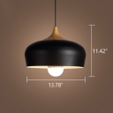 Industrial Pendant Light with Dome Shade in Black Finished with Wood