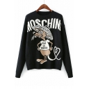 Lovely Cartoon Mouse Letter Printed Round Neck Pullover Comfort Sweater