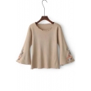 Chic Floral Embroidered Long Sleeve Round Neck Comfort Leisure Sweater
