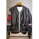 Fashion Patched Stand-Up Collar Long Sleeve Zip Up Bomber Jacket