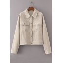 New Arrival Lapel Collar Long Sleeve Plain Buttons Down Corduroy Coat with Double Pockets