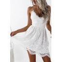 Simple Plain Backless Chic Lace Inserted Mini A-Line Slip Dress