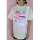 Funny Cartoon Peach Pattern Loose Leisure Short Sleeve T-Shirt