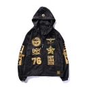 Hot Fashion Street Style Letter Printed Long Sleeve Hooded Zip Up Coat