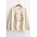 Floral Graphic Printed Round Neck Long Sleeve Pullover Sweatshirt