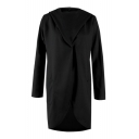 Basic Simple Plain Hooded Long Sleeve Fashion Long Coat with Double Pockets