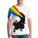3D Oil Painting Dinosaur Rainbow Pattern Round Neck Short Sleeve Casual Pullover T-Shirt