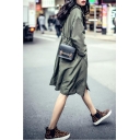Casual Loose Basic Plain Hooded Long Sleeve Zip Up Trench Coat