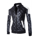 New Arrival Stand-Up Collar Color Block Fashion Padded Zip Up Biker Jacket