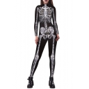 New Arrival Chic Skeleton Pattern Long Sleeve Skinny Jumpsuits